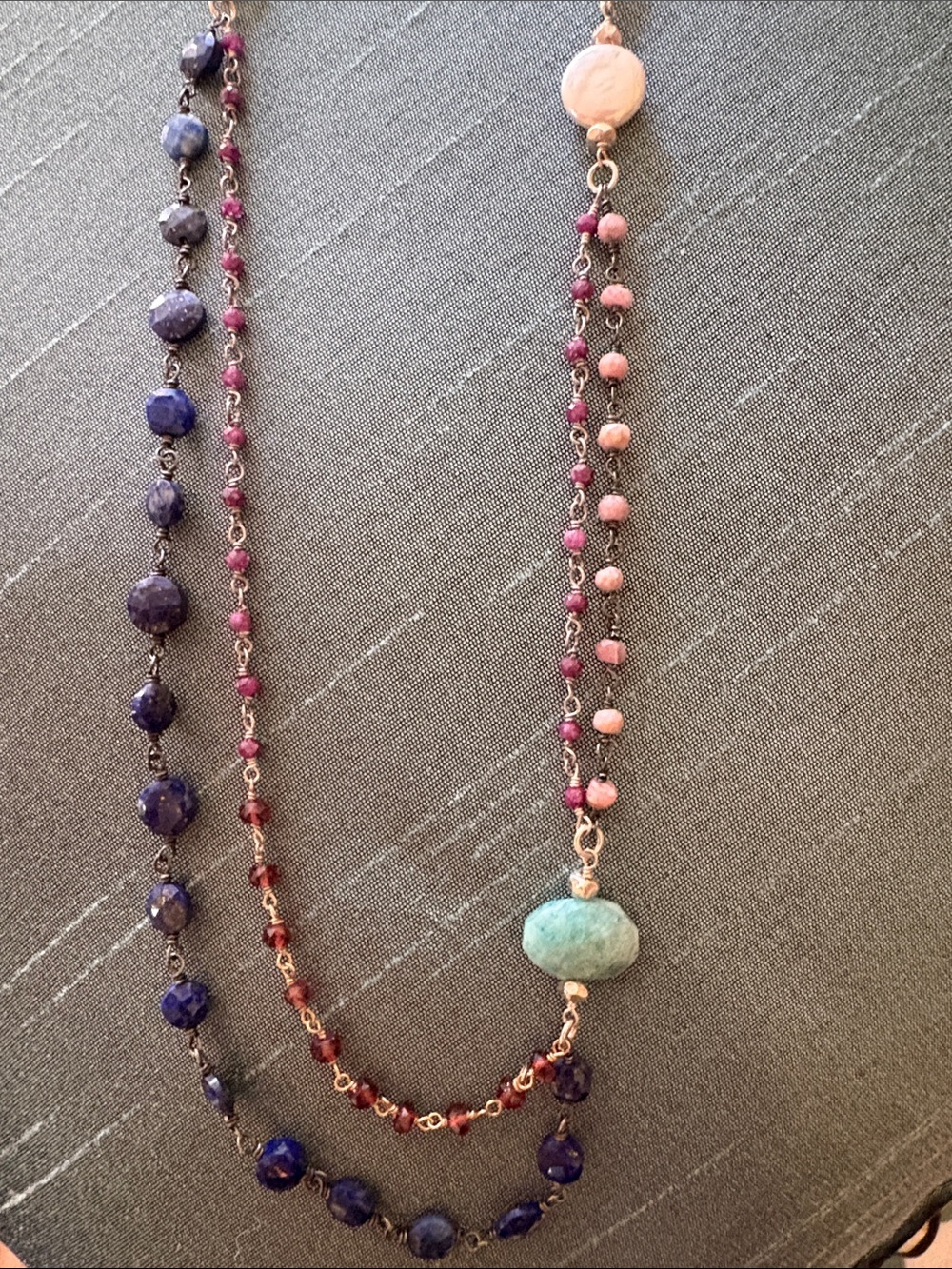 Multicolor Beaded Long Necklace with Pearl and Gemstone Accents - Picture 2 of 3
